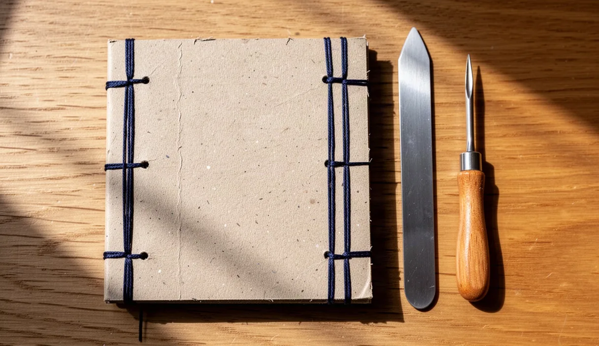 Japanese Stab Binding for Scrap Cardboard Notebooks