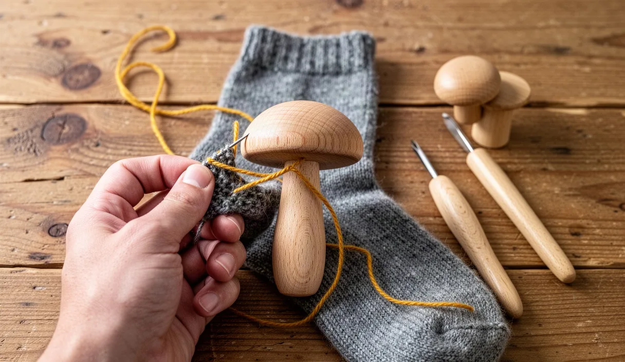 How to Darn Wool Socks With a Wooden Mushroom