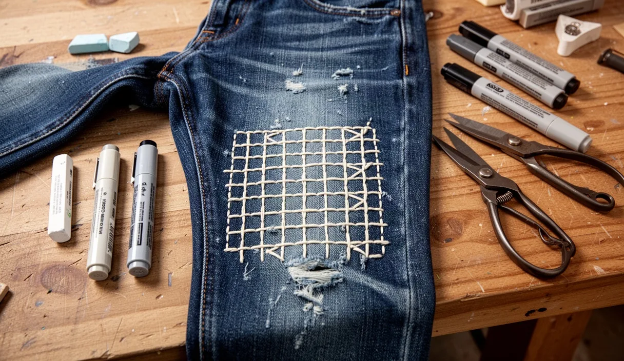 Sashiko Denim Repair for Worn Jeans Knees